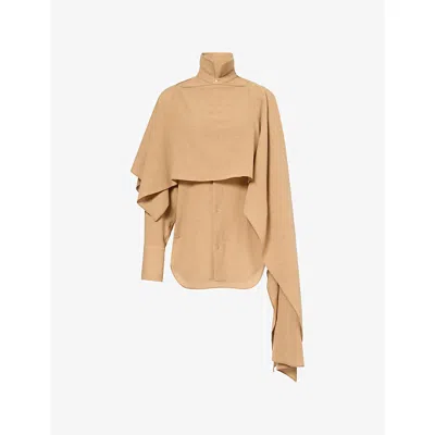 Darkpark Womens Georgia Detachable Scarf Cashmere And Wool Shirt Camel Xs