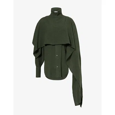Darkpark Womens Georgia Detachable Scarf Cashmere And Wool Shirt Green