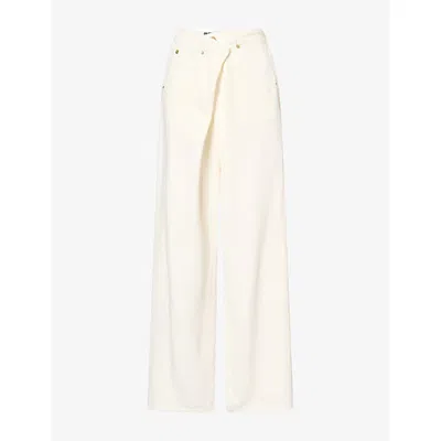 Darkpark Womens Ines Fold Over Denim Jeans Washed White In Neutral