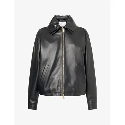 Darkpark Womens Mabel Double Collar Leather Bomber Jacket Black Xs
