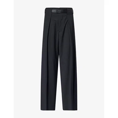 Darkpark Womens Ronda Belted Wool-blend Trousers Dark Grey In Black