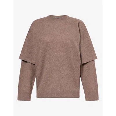 Darkpark Womens Troy Double-sleeve Cashmere And Wool Knit Jumper Brown