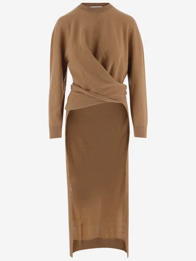 Darkpark Wool And Cashmere Knitted Draped Dress In Brown