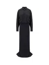 Darkpark Long Dress With Satin And Wool Blend In Black