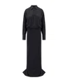 Darkpark Long Dress With Satin And Wool Blend In Black