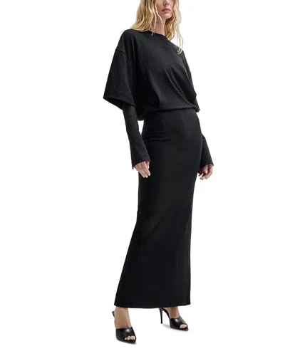 Darkpark Wool Layered Sleeve Maxi Dress In Black