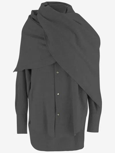 Darkpark Wool Shirt With Matching Shawl In Blue