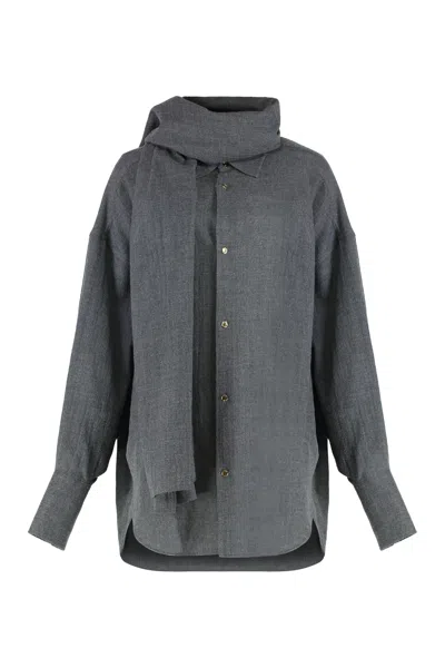 Darkpark Wool With Detachable Scarf Shirt In Gray