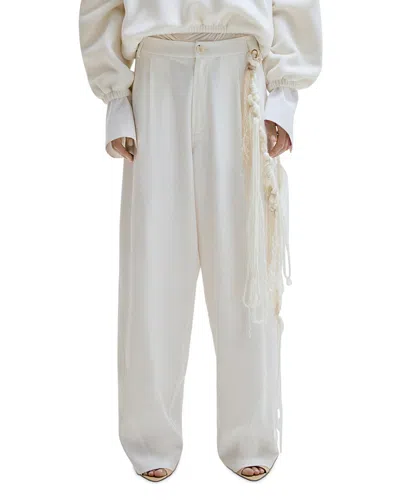 Darkpark Woven Chain Trim Wide Leg Pants In White