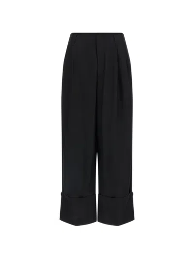 Darkpark Diana Trousers Pleated Front Cuffed Hem In Black