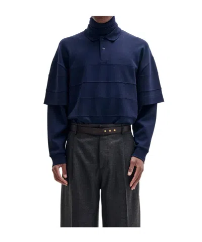 Darkpark Zack - Wool Double Sleeve Stripes Polo In Blue