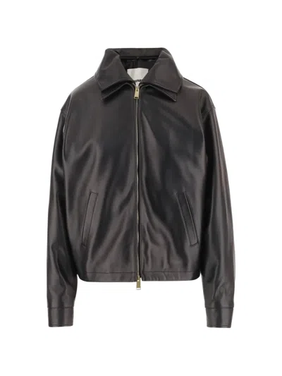 Darkpark Zip-up Leather Jacket In Black