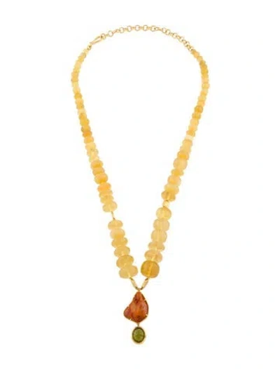 Pre-owned Darlene De Sedle Peridot, Opal, Fire Opal, & Heliodor Scarab Pendant Necklace, 27" In Multi