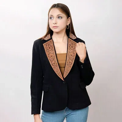 Pre-owned Darling Ad Adbz011 Genuine Leather Hand Tooled Hand Carved Women Blazer Dress Jacket In Not Available