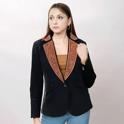 Pre-owned Darling Ad Adbz015 Genuine Leather Hand Tooled Hand Carved Women Blazer Dress Jacket In Not Available