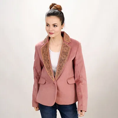 Pre-owned Darling Ad Adbz025 Genuine Leather Hand Tooled Hand Carved Women Blazer Dress Jacket In Not Available