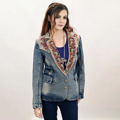 Pre-owned Darling Ad Adbz031 Genuine Leather Hand Tooled Hand Carved Women 100% Cotton Denim In Not Available