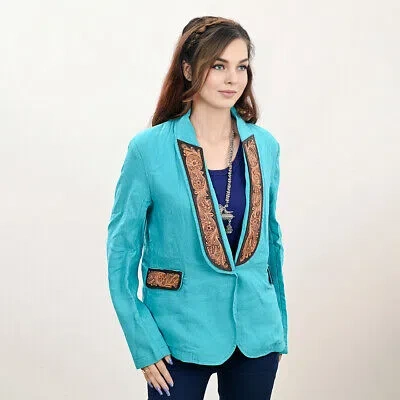 Pre-owned Darling Ad Adbz036 Genuine Leather Hand Tooled Hand Carved Women Blazer Dress Jacket In Not Available