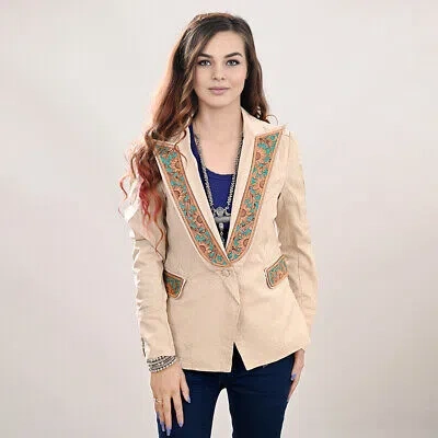 Pre-owned Darling Ad Adbz038 Genuine Leather Hand Tooled Hand Carved Women Blazer Dress Jacket In Not Available