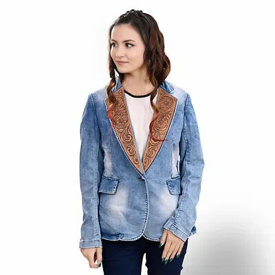 Pre-owned Darling Ad Adbz702 Genuine Leather Hand Tooled Hand Carved Women 100% Cotton Denim In Not Available
