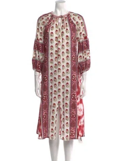 Pre-owned D'ascoli Floral Print Knee-length Dress In Red