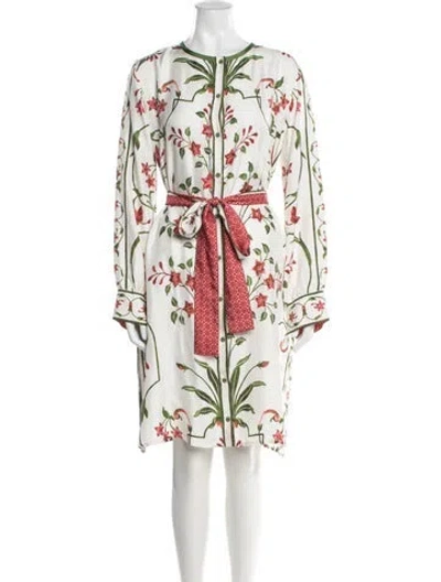 Pre-owned D'ascoli Floral Print Knee-length Dress In White