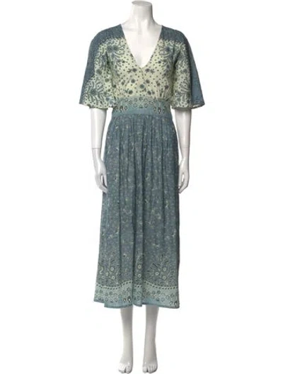 Pre-owned D'ascoli Floral Print Long Dress In Blue
