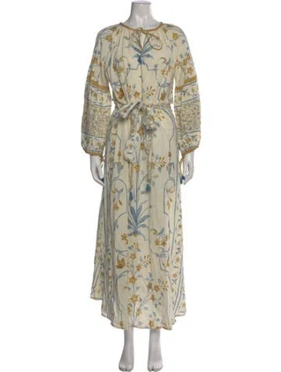 Pre-owned D'ascoli Floral Print Long Dress In Blue