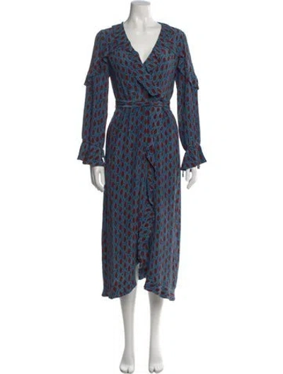 Pre-owned D'ascoli Floral Print Long Dress In Blue