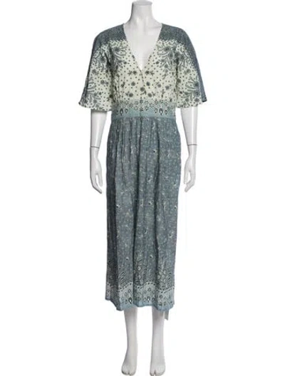 Pre-owned D'ascoli Floral Print Long Dress In Blue