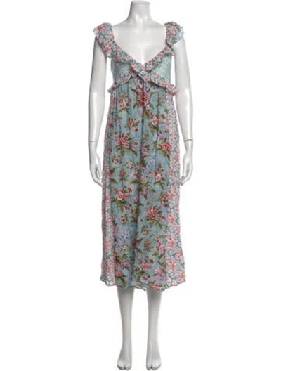Pre-owned D'ascoli Floral Print Long Dress In Blue