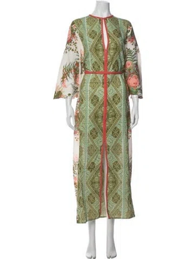 Pre-owned D'ascoli Floral Print Long Dress In Green