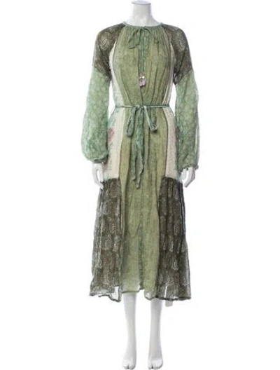 Pre-owned D'ascoli Floral Print Long Dress In Green
