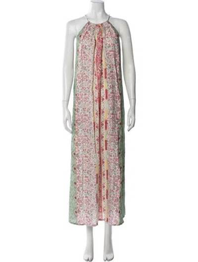 Pre-owned D'ascoli Floral Print Long Dress In Green
