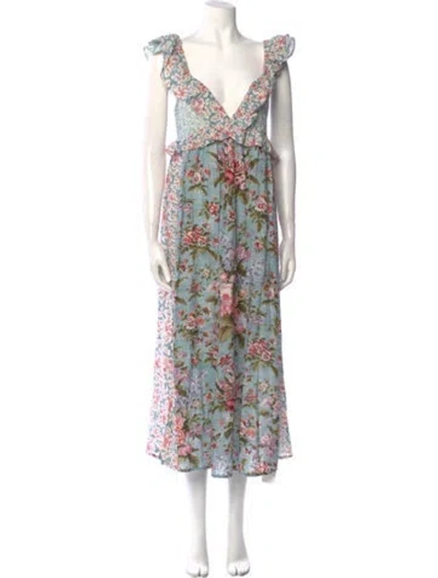 Pre-owned D'ascoli Floral Print Long Dress In Multi
