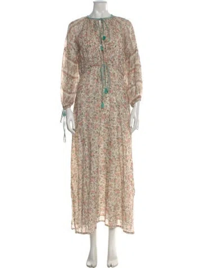 Pre-owned D'ascoli Floral Print Long Dress In Neutral