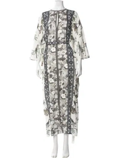 Pre-owned D'ascoli Floral Print Long Dress In Neutral
