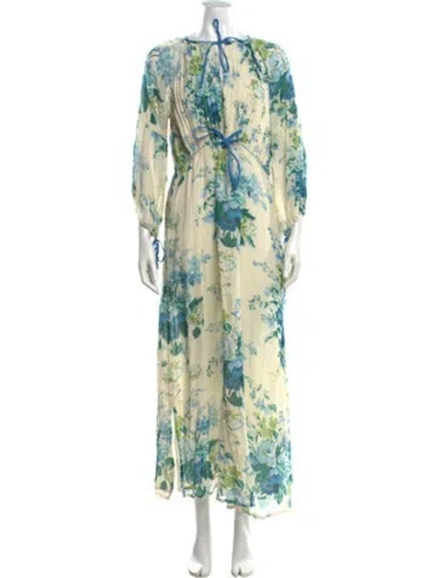 Pre-owned D'ascoli Floral Print Long Dress In Neutral
