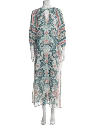Pre-owned D'ascoli Floral Print Long Dress In Neutrals