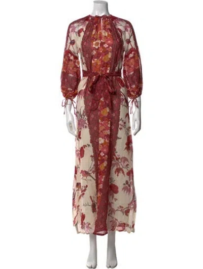 Pre-owned D'ascoli Floral Print Long Dress In Neutrals