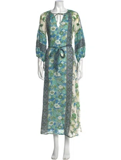 Pre-owned D'ascoli Floral Print Long Dress In Neutrals