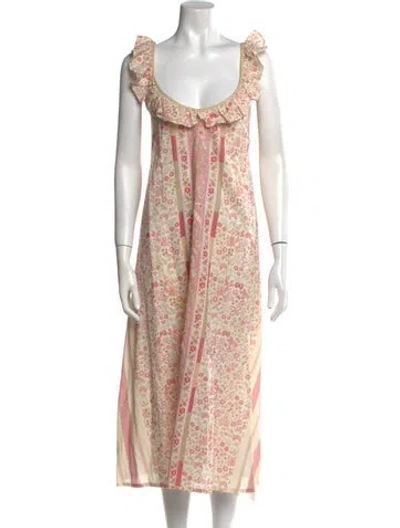 Pre-owned D'ascoli Floral Print Long Dress In White