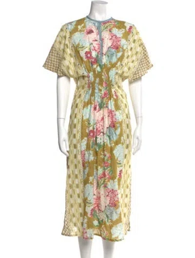 Pre-owned D'ascoli Floral Print Long Dress In Yellow