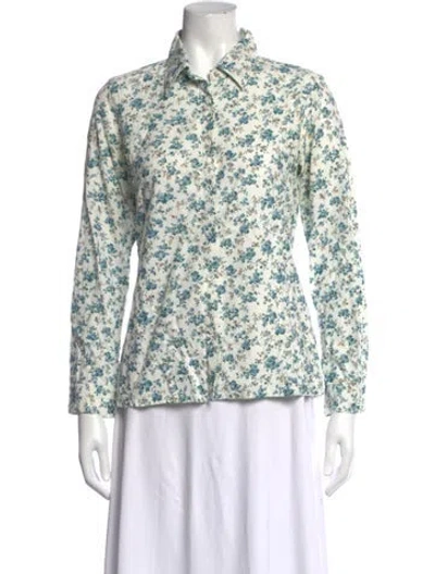 Pre-owned D'ascoli Floral Print Long Sleeve Blouse In White