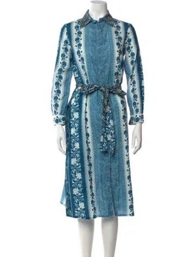 Pre-owned D'ascoli Floral Print Midi Length Dress In Blue