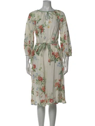Pre-owned D'ascoli Floral Print Midi Length Dress In Green