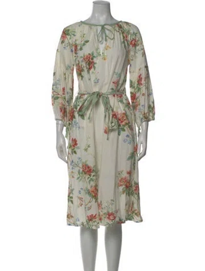 Pre-owned D'ascoli Floral Print Midi Length Dress In Green