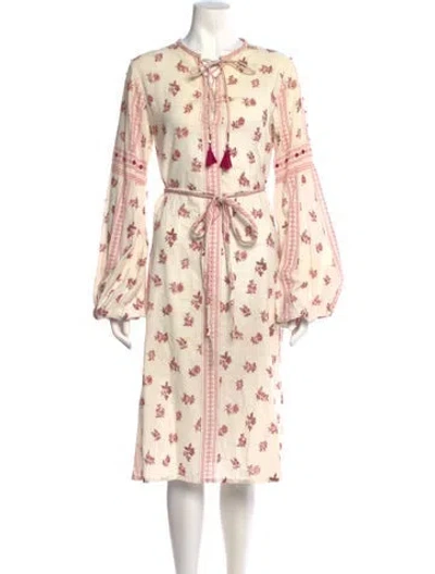 Pre-owned D'ascoli Floral Print Midi Length Dress In Neutral