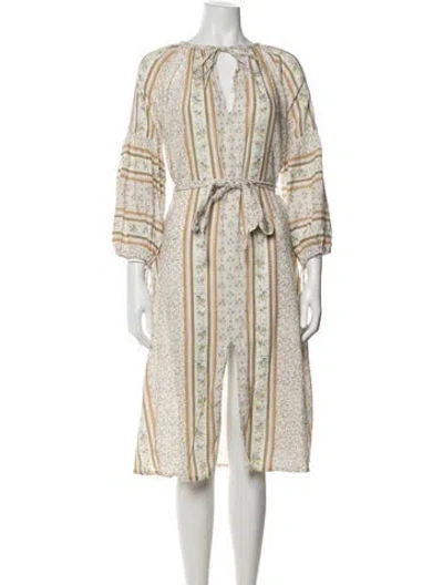 Pre-owned D'ascoli Floral Print Midi Length Dress In Neutrals