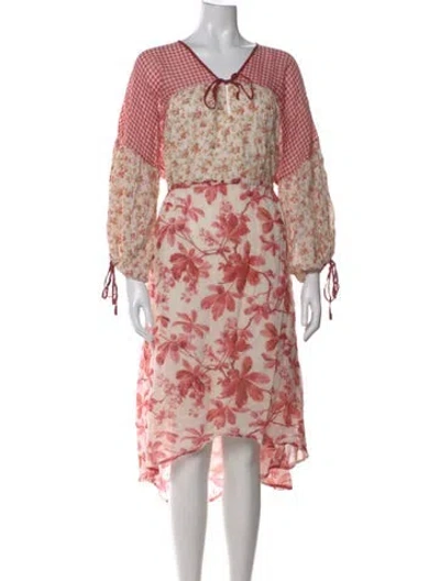 Pre-owned D'ascoli Floral Print Midi Length Dress In Pink